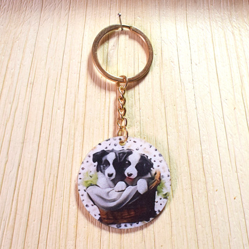Border collie puppies keyring - border,